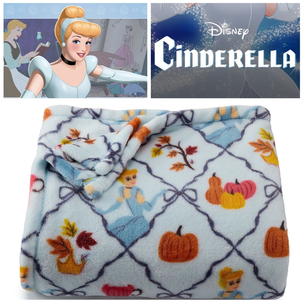 Disney Fall Cinderella Super Soft Blue Plush Oversized Throw Blanket NEW